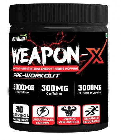 Buy Weapon-X Pre-Workout Supplement in India | 20 Active Ingredients | Viens Popping, Muscles Volumizer, Massive Pumps | Intense Enery & focus