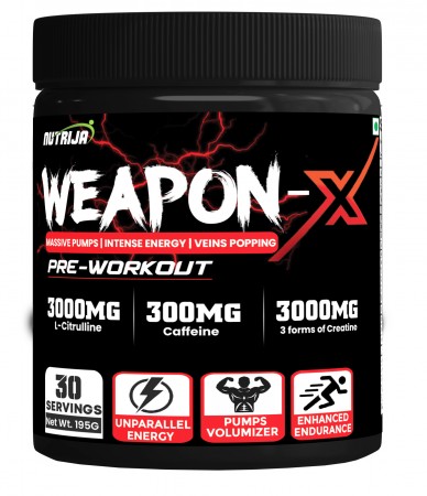 Buy Weapon-X Pre-Workout Supplement in India | 20 Active Ingredients | Viens Popping, Muscles Volumizer, Massive Pumps | Intense Enery & focus