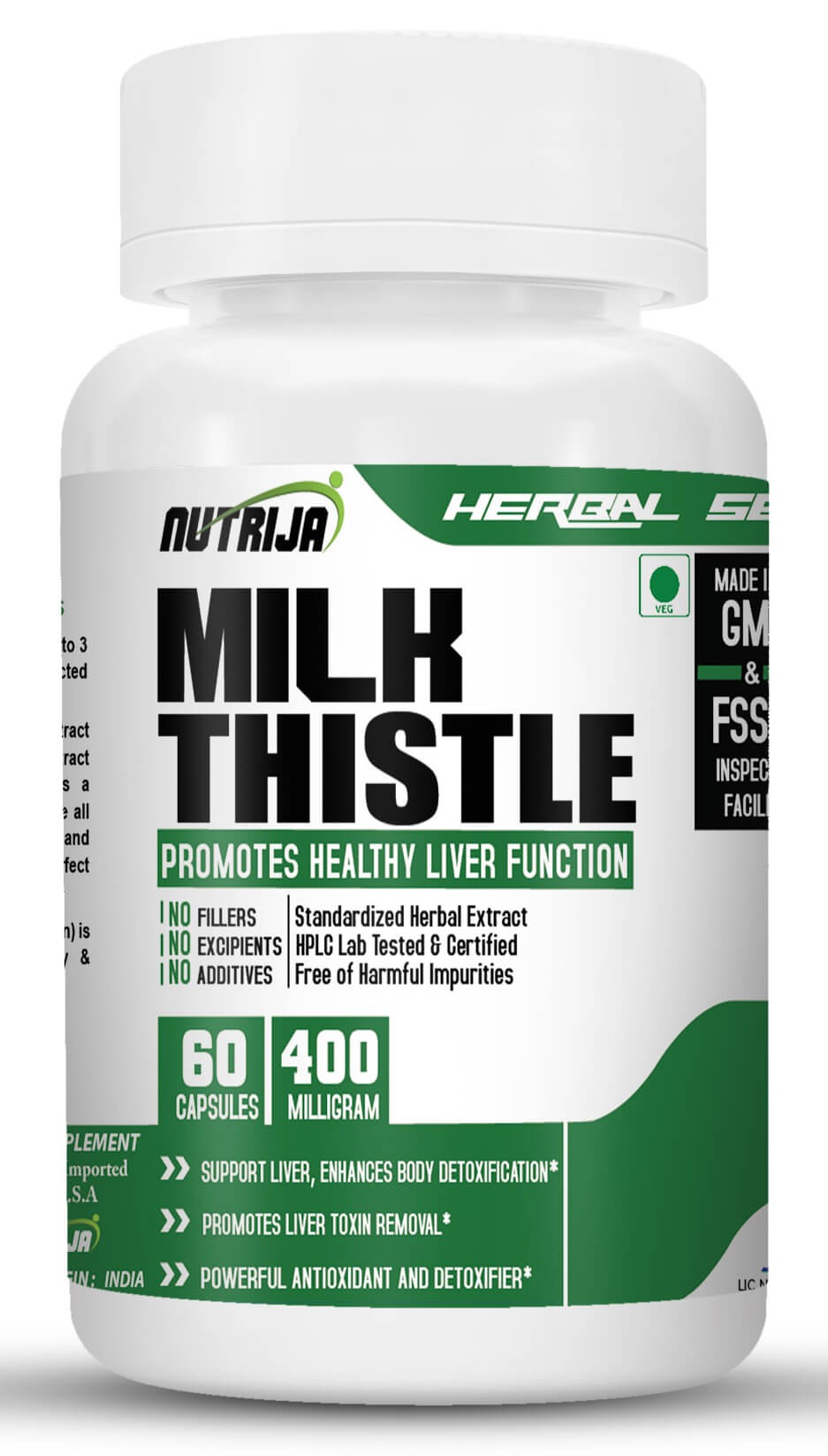Milk Thistle Extract 400mg – Silymarin 80% Veg Capsules – Liver Detox & Health Supplement
