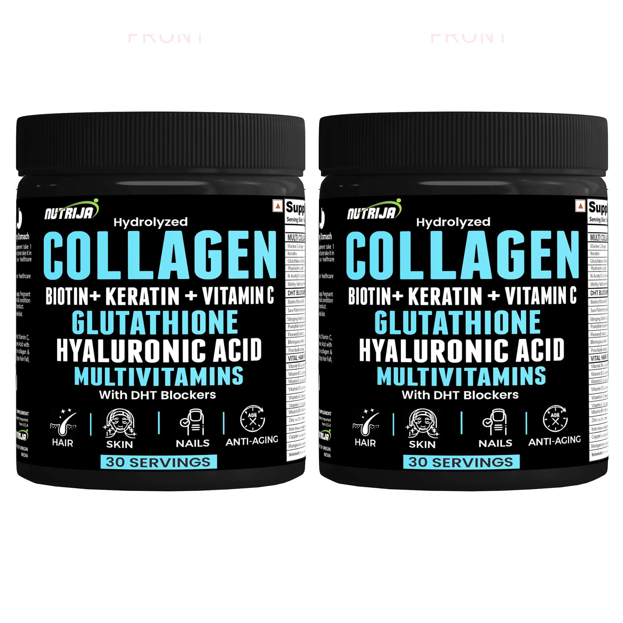 Buy Hydrolyzed Marine Collagen with Biotin, Vitamin C, Zinc, Keratin, Glutathione, Hyaluronic Acid, DHT Blocker & Multivitamins