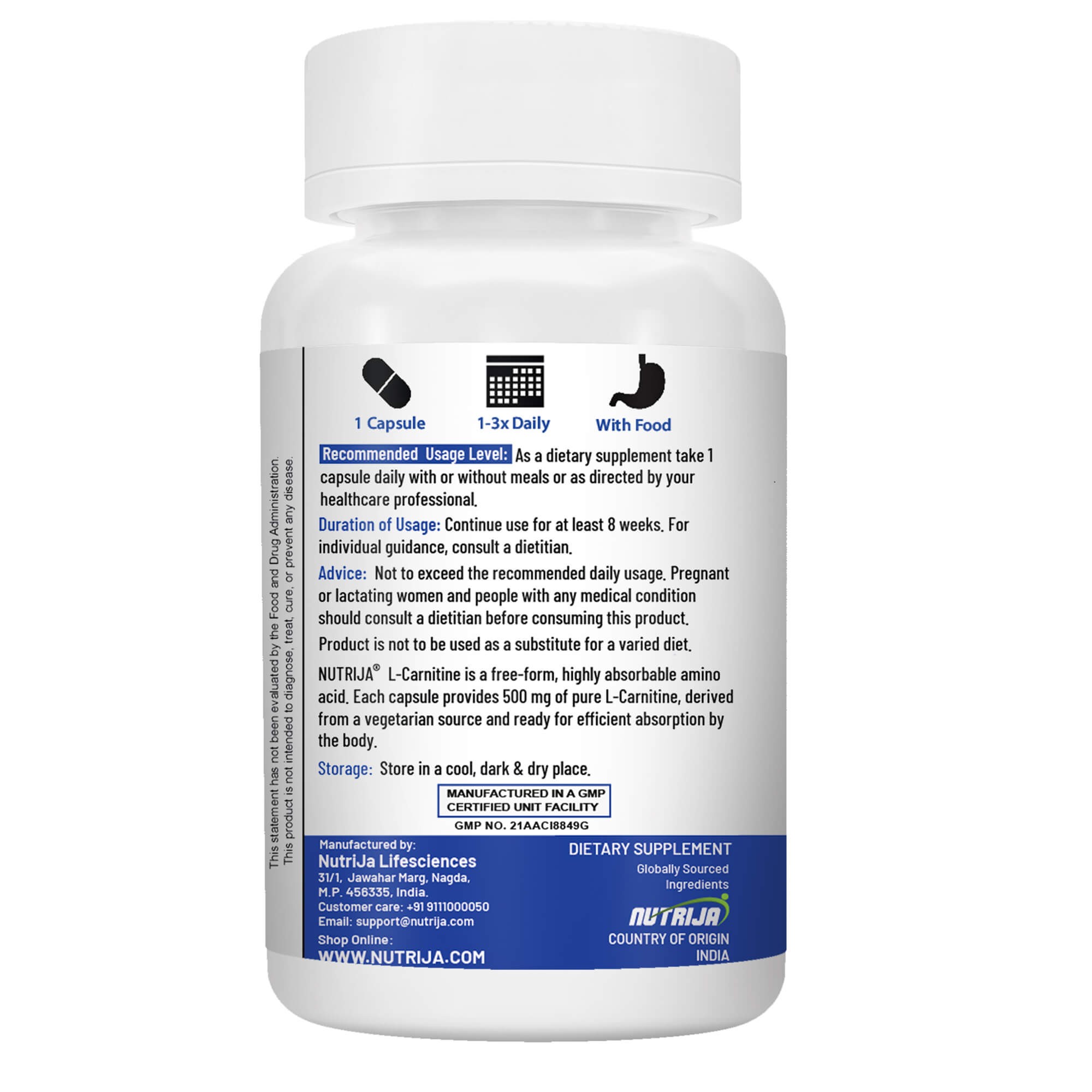 Buy L-CARNITINE 500mg Supplement | Converts Fat into energy, Helps to Boos  cellular energy | Promotes weight loss, Quick muscle recovery. | NutriJa  Supplement Store