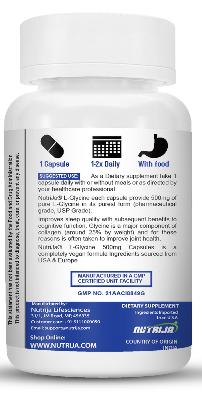 Glycine Capsules With Glutathione - Pharma Grade L-Glycine Sleep Aid & Antioxidant Support