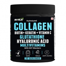 Hydrolyzed Marine Collagen with Biotin, Vitamin C, Zinc, Keratin, Glutathione, Hyaluronic Acid, DHT Blocker & Multivitamins