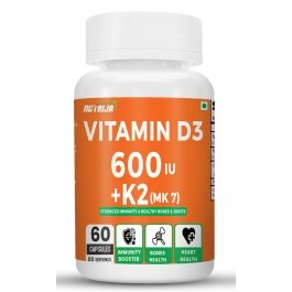 Buy Vitamin D3 600iu + Vitamin K2 MK7 Menaquinone 55MCG
