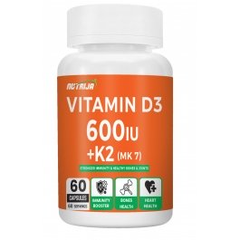 Buy Vitamin D3 600iu + Vitamin K2 MK7 Menaquinone 55MCG